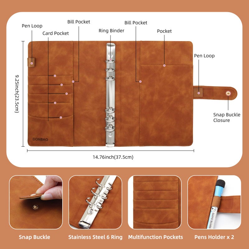 DONBAO 100 Envelopes Money Saving Challenge Binder  A5 Budget Binder with Envelopes and Challenge Tracker  Savings Challenges Planner Book to Save $500  $1000  $5050  $10000 (Brown) - Image 4